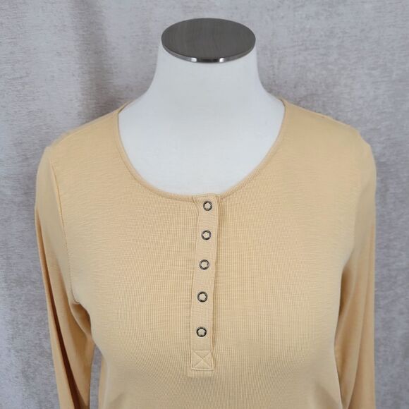 J. Jill Butter Yellow Henley Top Long Sleeve Tee T-shirt Pima Cotton Women's XL - Picture 3 of 12